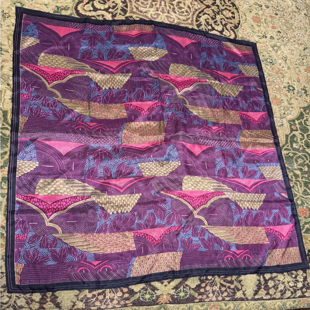 Vibrantly Patterned 100% pure-silk Scarf,  28”x28”, Shanghai Silk Co, vintage.